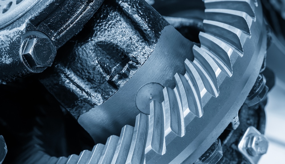 Close up scene the differential gear parts in the light blue scene.