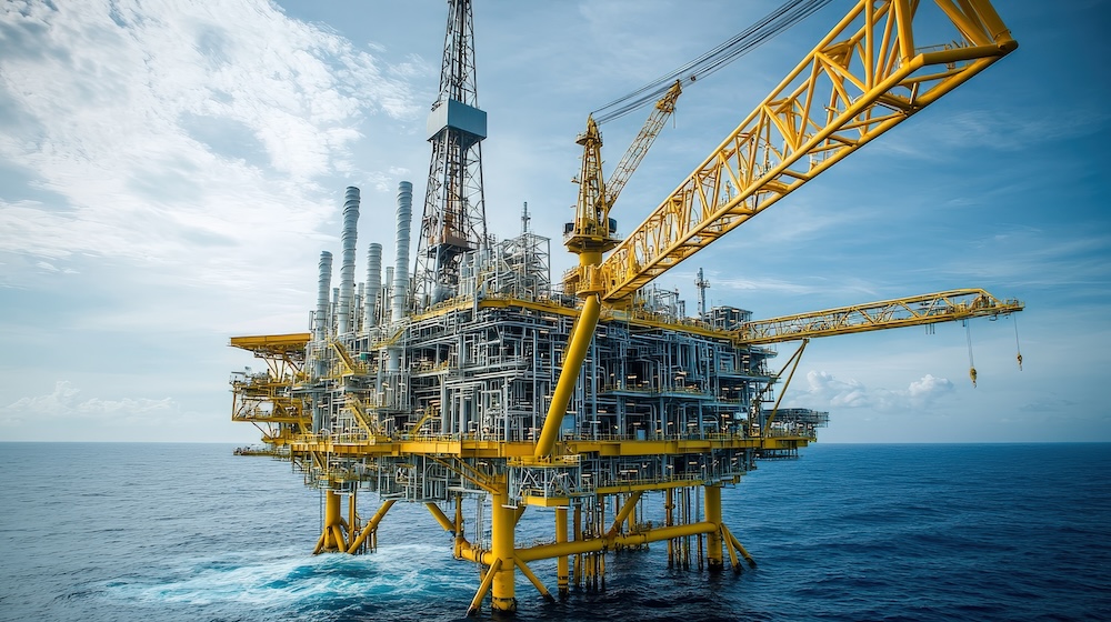 Offshore Crane. Steel Wire Rope Pedestal Crane in Oil and Gas Industry for Energy Production